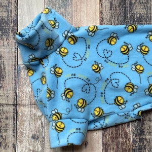 Bees on Blue greyhound pyjamas, custom size fleece sighthound pjs, made to measure whippet sweater, blue bee lurcher jumper image 6