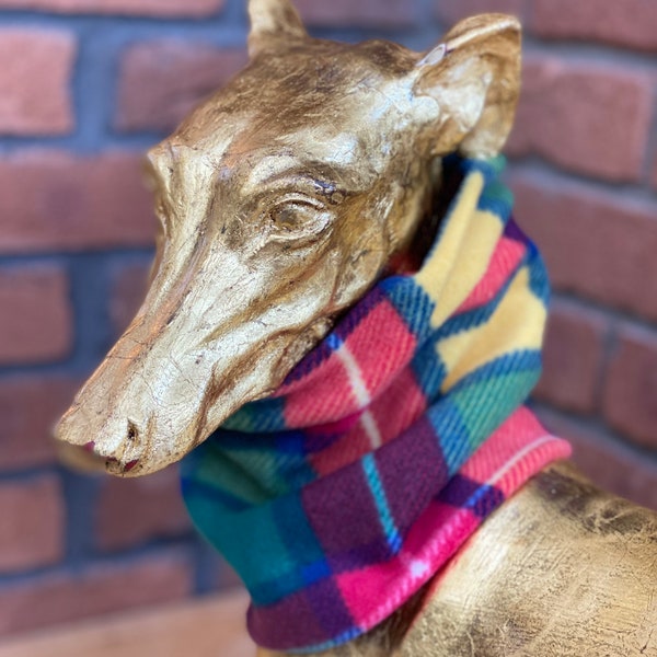 Tartan Sighthound snood, Greyhound fleece snood, plaid whippet neck warmer, sighthound scarf, saluki neckwear