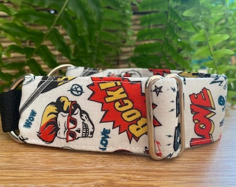 Martingale halsband met rock Skull-gitaarprint: greyhound, Lurcher, Whippet: 1,5" breed