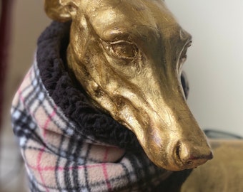 Tartan Sighthound snood, tan tartan Greyhound fleece snood, black whippet neck warmer, sighthound scarf, saluki neckwear