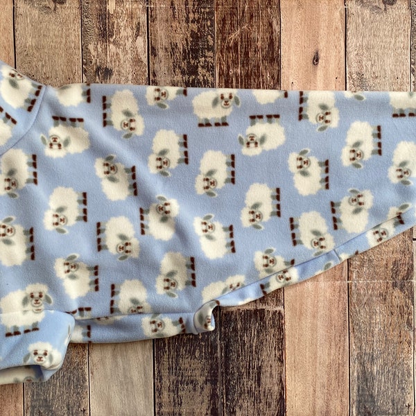 Blue sheep greyhound sweater / cozy made to measure fleece sighthound clothing, custom size baby blue whippet pajamas