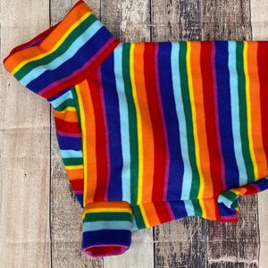 Rainbow Stripe greyhound & whippet pajamas, retro made to measure fleece sweater for sighthounds. image 5