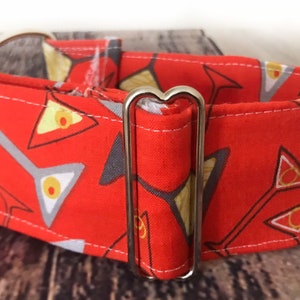 2&quot; Retro Martini Greyhound martingale collar - 2&quot; wide red cocktail sighthound collar