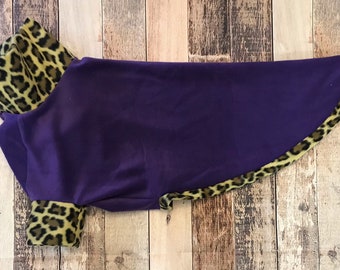 Sighthound pajamas: Made to Measure purple & leopard print Greyhound clothing, whippet pyjamas.