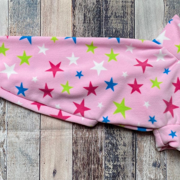 READY TO SHIP 28” pink star Greyhound pajamas, sighthound fleece pjs, large dog jumper, pink saluki clothing, starry coat for lurcher