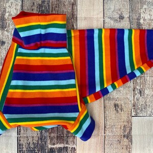 Rainbow Stripe greyhound & whippet pajamas, retro made to measure fleece sweater for sighthounds. image 3