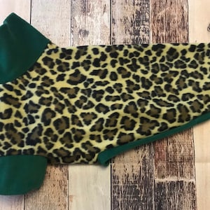 Made to Measure leopard print & green Greyhound pajamas, whippet pyjamas, sighthound clothing.
