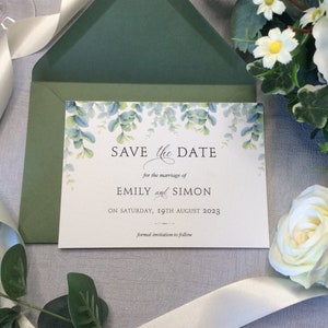 Save the Date Wedding Card Botanical Eucalyptus Design Modern Script Font image 2