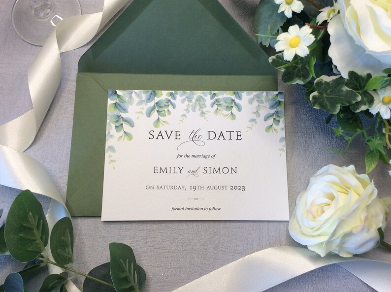 Save the Date Wedding Card Botanical Eucalyptus Design Modern Script Font image 2