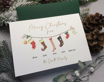 Personalised Christmas Card Family - Handmade, Family Group, Christmas Stockings, Christmas Card from Family