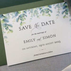 Save the Date Wedding Card Botanical Eucalyptus Design Modern Script Font SAMPLE