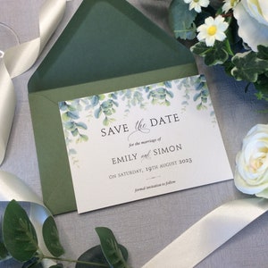 Save the Date Wedding Card Botanical Eucalyptus Design Modern Script Font 15x Cards