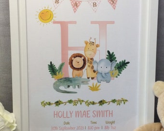 Baby Birth Record, Girl or Boy Nursery Print, Personalised Baby Gift, Christening Gift