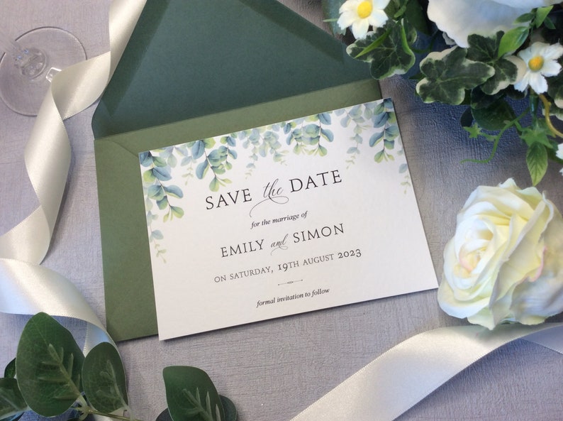 Save the Date Wedding Card Botanical Eucalyptus Design Modern Script Font image 5