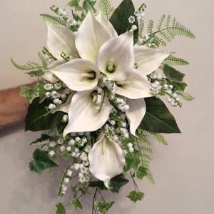 Artificial Wedding Bridal Shower/Teardrop Bouquet, White Calla Lily and Lily of the Valley