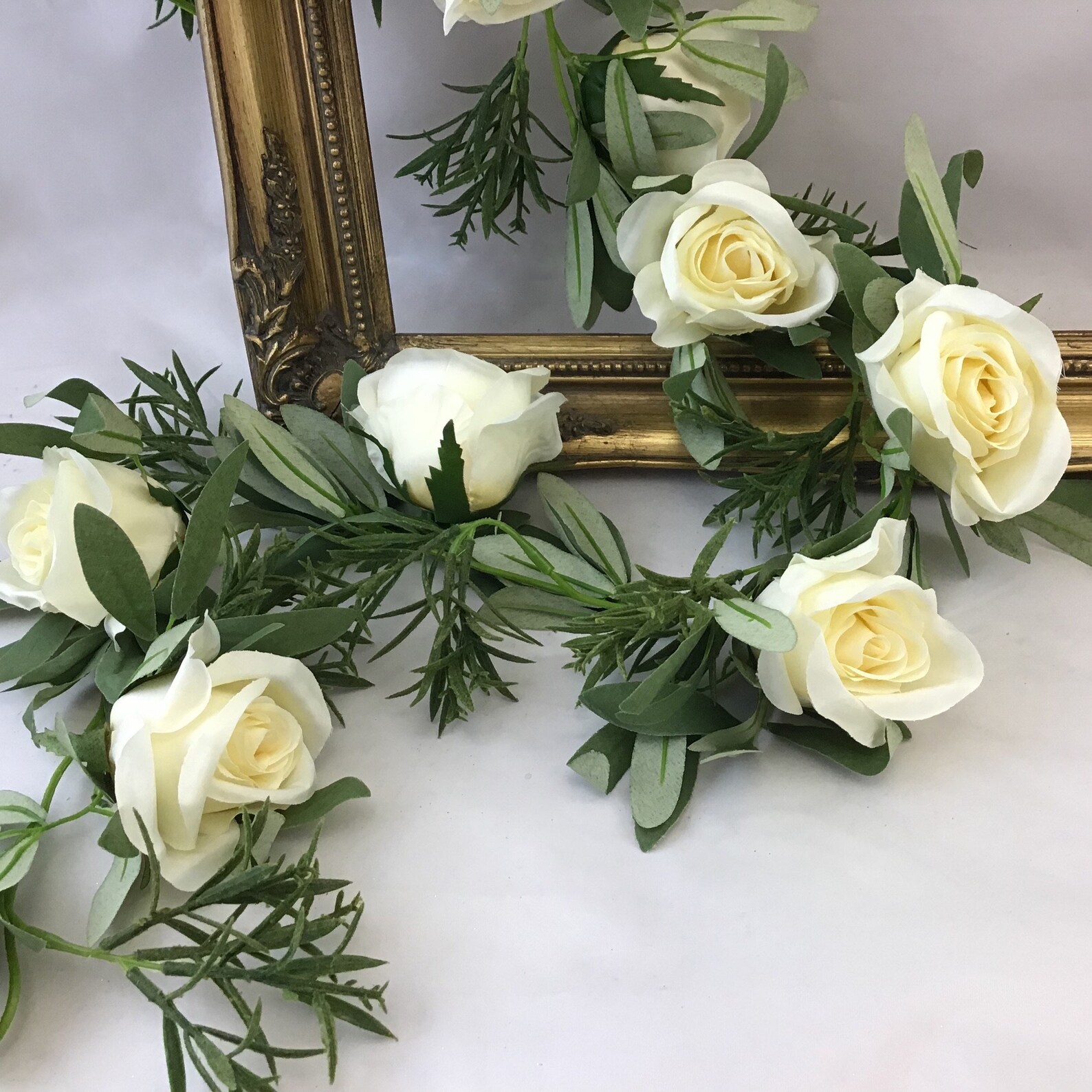 Artificial Garland Ivory Roses Bay Leaf and Rosemary Etsy