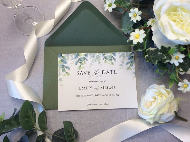 Save the Date Wedding Card Botanical Eucalyptus Design Modern Script Font image 9