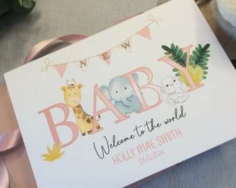 New Baby Girl, Boy Card - Personalised Modern Card 'Welcome to the World' - with baby's name and birth date