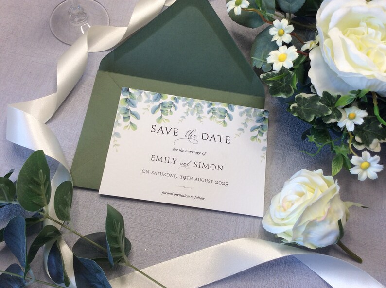 Save the Date Wedding Card Botanical Eucalyptus Design Modern Script Font image 6