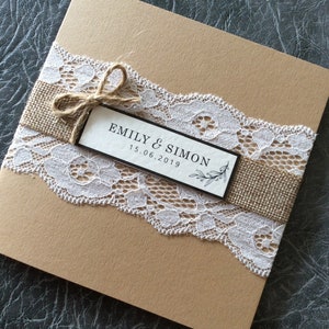 Rustic Pocketfold Wedding Invitation | Lace, Hessian, and Twine