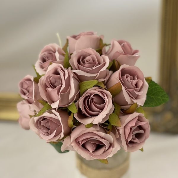 Silk/Artificial Rose Flower Bunch/Bouquet - Dusky Pink - Blush Peach