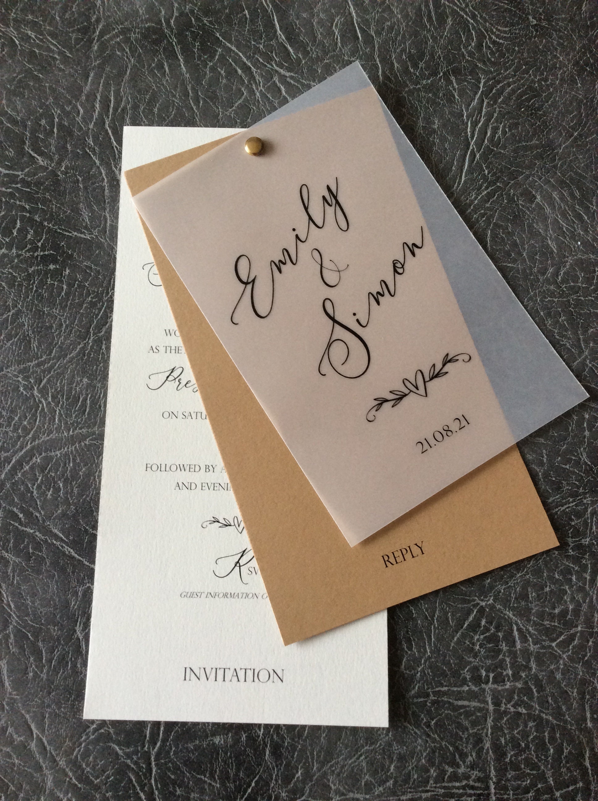 Wedding Invitation Modern Layered Vellum Kraft with Guest Etsy