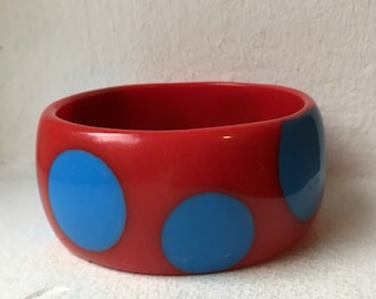 Bangle/ Red And Blue Polka Dot Bangle/ Vintage 90s Bracelet/ Pop Jewelry/ Costume Jewelry/ Gift for Her/ Teen Gift/ Vintage Jewellery