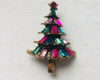 Bokeley Christmas Holiday Pin Brooch Vintage Colored Christmas Tree Rhinestone Brooch Pin Wedding Party Jewelry
