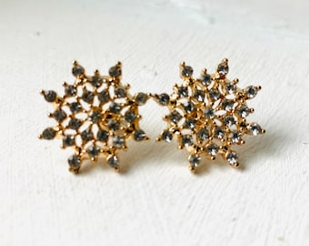 Rhinestone Sparkle Glass Flower Earrings, Pierced Earrings, Earrings Uk, Gold Earrings, Women Earrings, Bridal Earrings