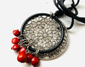 Boho Beaded Pendant Necklace, Vintage Necklace, Jewellery Uk, Woman Necklace, Jewellery Uk, Bohemian Necklace, Wooden Jewellery