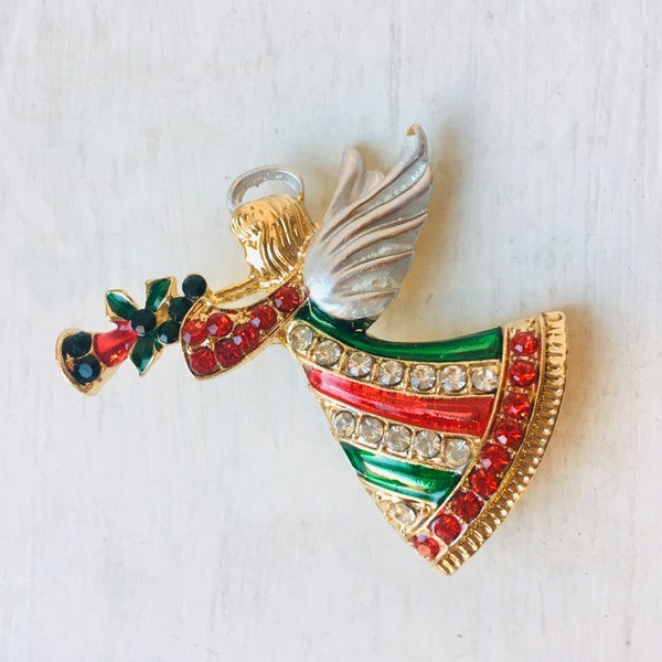 Christmas Angel Brooch, Rhinestone Sparkle Brooch, Brooch Pin Clip, Christmas Jewellery, Festival Jewelry, Religious Brooch, Vintage Pin Uk