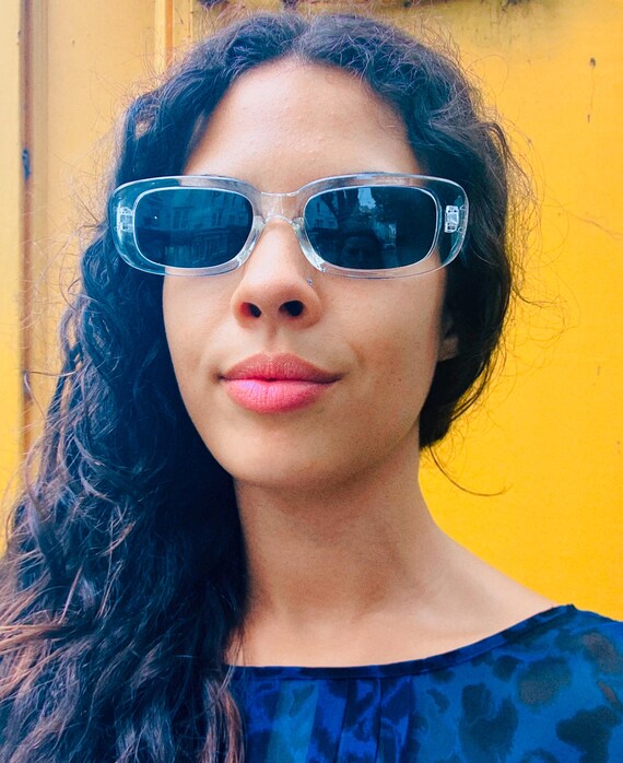 Retro Clear Square Sunglasses 70s Festival Sunnies Clean Minimalist Y2K Shades Retro Black Square Sunglasses 70s Festival Sunnies Grunge  main image 2