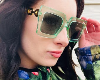 Neon Green Y2K Sunglasses: Vintage Nu Rave Eyewear - Etsy