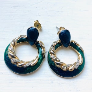 Vintage 1980s Dangle Enamel Gold Plated Pierced Earrings, Women’s 80s Retro Earrings, Gift For Her, Vintage Earrings, 1980s Earrings