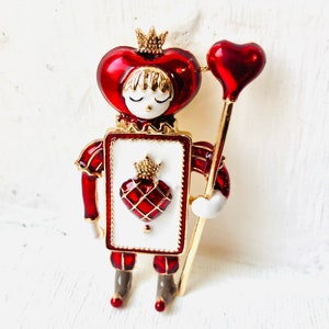 Broche Reina de Corazones, Broche de Naipes, Broche Vintage, Broche Alicia en el País de las Maravillas, Regalo, Joyería Vintage