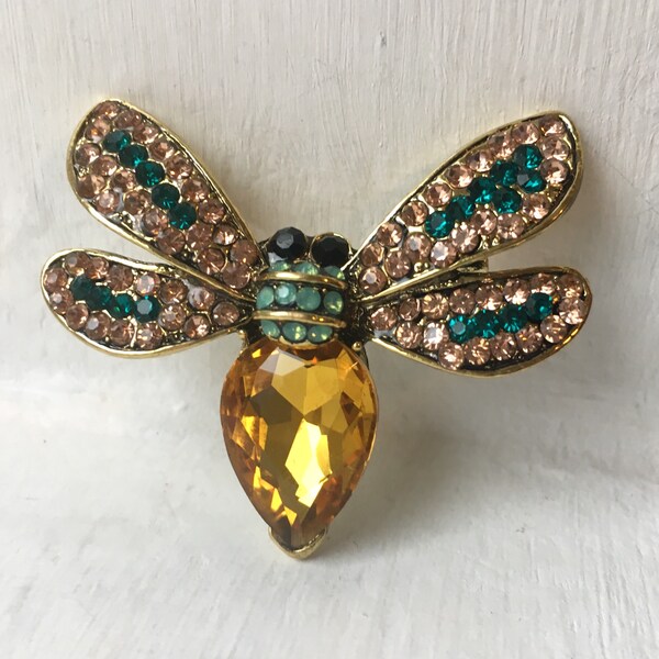 Crystal Sparkle Bug Amber Gemstone Bug Brooch, Bug Amber Style Gems Brooch, Insect Brooch, Vintage Jewellery, Jewelry Pin, Retro Brooch