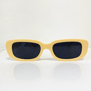 Cream Rectangle Vintage Sunglasses: 90s Retro Eyewear