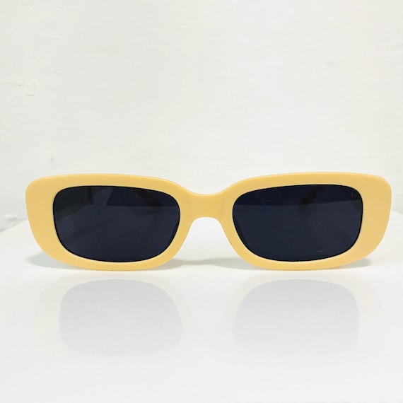Cream Rectangle Vintage Sunglasses: 90s Retro Eyewear - Etsy display picture 2