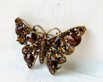 Broche de pedrería de cristal brillante de mariposa, clip de pasador de broche, joyería vintage, broche vintage, broches del Reino Unido, clip de pasador de broche, regalo