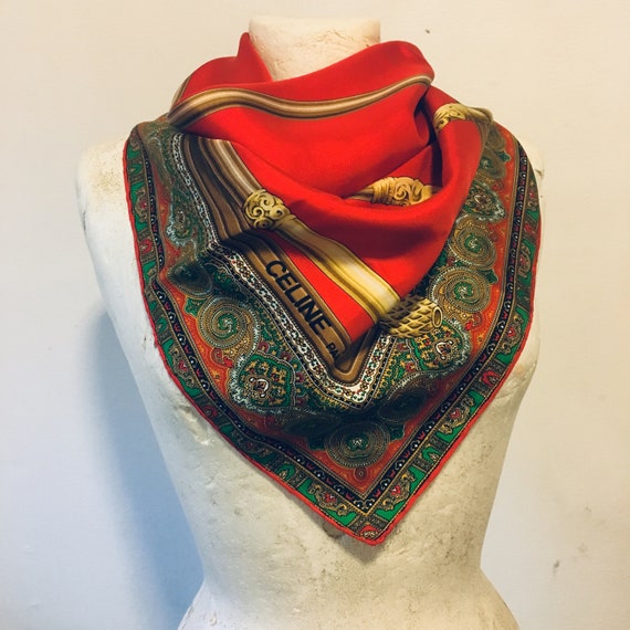 CELINE PARIS Vintage Pure Silk Scarf, Designer Sil