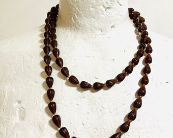 Vintage 1950s Beaded Necklace, Brown Resin 50s Necklace, Vintage Jewellery