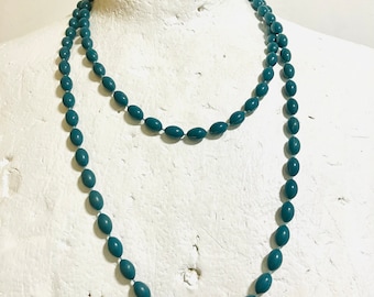 Vintage Necklace, Teal Green Beads, Beaded Necklace, Gift For Her, 60s Necklace, 1960s Jewelry, Beads