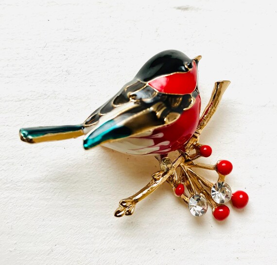 Superbe Broche Petit Oiseau - Métal Doré Et Strass Colorés, En Excellent état