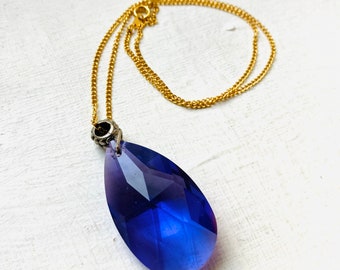 Vintage Pendant Crystal Glass Necklace, Vintage Jewellery, Woman Necklace, Vintage Jewelry, Gift For Her, Retro Necklace