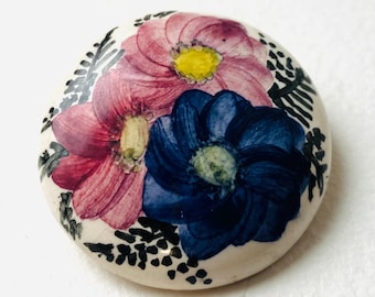 陶器ブローチ、手描きブローチ、花柄ブローチ、花ブローチ、ブローチ