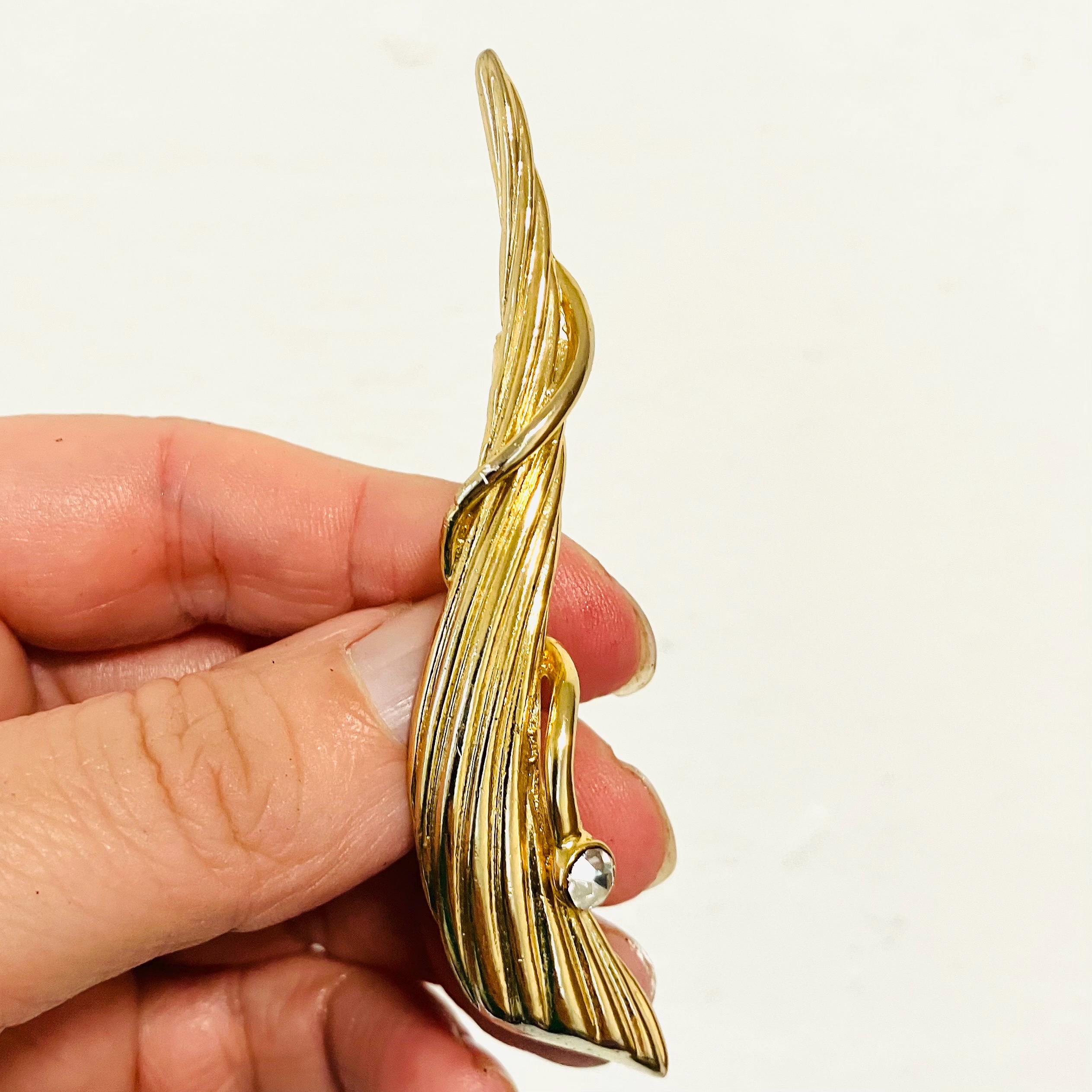 ヴィンテージ MAYI ユニコーンホーンブローチ：金メッキラインストーン 