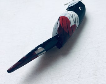 Parrot Large Dangle Earring, Black And Red Painted Parrot Bird Earring, Pirate, Fancy Dress, Vintage Jewellery