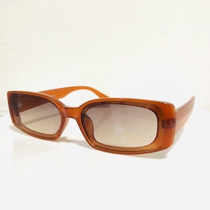 Vintage Sunglasses, Caramel Brown Rectangle Sunglasses, Y2K Sunglasses, Womens Sunglasses, Sleek Sunglasses, Woman Sunglasses, Mens Sunglass