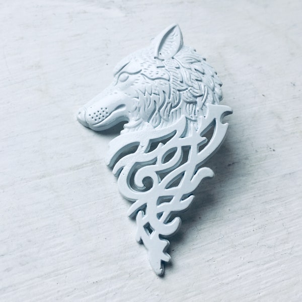 Wolf Brooch, White Wolf Celtic Dog Brooch, Brooch Pin Clip, Gift For Her, Costume Jewellery, Brooches