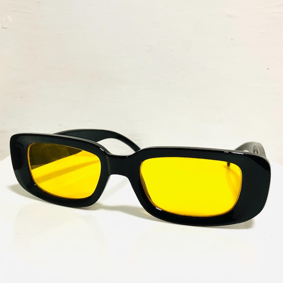 Sleek Rectangular Black Sunglasses Yellow Lenses:… - image 9
